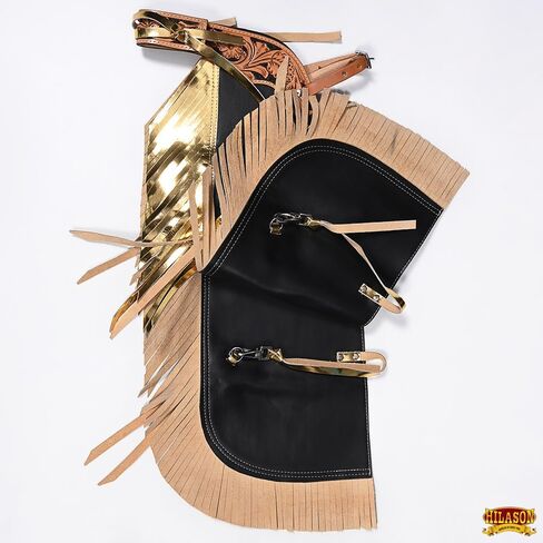 Hilason Pro Rodeo Bull Riding Chaps Faux Leather Youth Green Olive Green Base | الفصول الثور ركوب | الفصول الغربية الجلود | الفصول الغربية | رعاة البقر الفصول للرجال | ركوب الجلود الفصول النساء in Kuwait