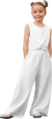 Mirawise Girls Clothing Sets 2 Pieces Outfits Twist Front Shirt Pant with Pockets Sleeveless Tops Kids Summer Clothes in Saudi Arabia