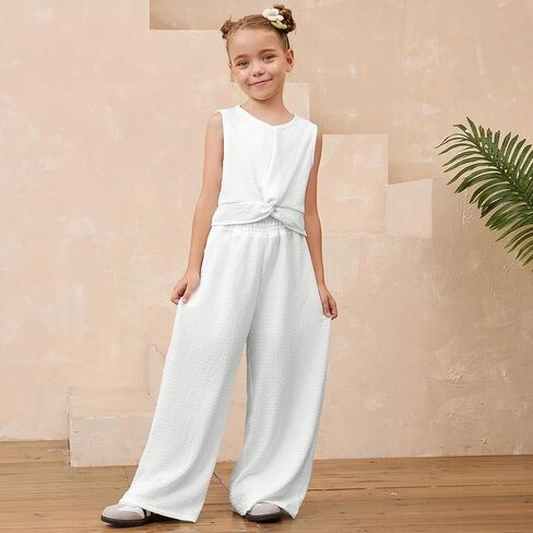 Mirawise Girls Clothing Sets 2 Pieces Outfits Twist Front Shirt Pant with Pockets Sleeveless Tops Kids Summer Clothes in Saudi Arabia