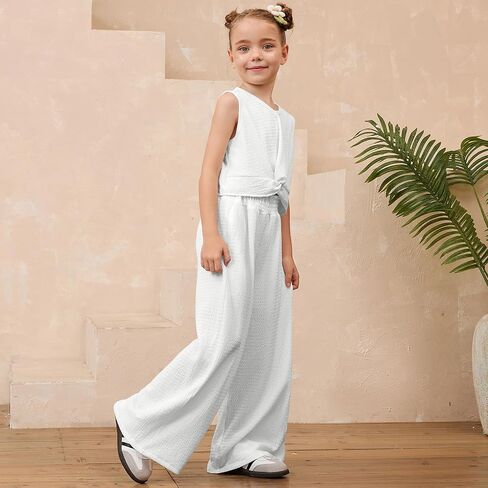 Mirawise Girls Clothing Sets 2 Pieces Outfits Twist Front Shirt Pant with Pockets Sleeveless Tops Kids Summer Clothes in Saudi Arabia