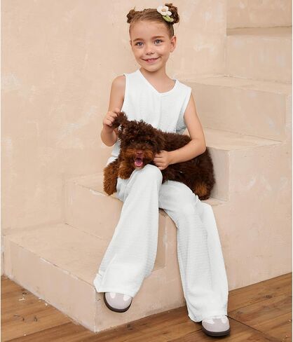 Mirawise Girls Clothing Sets 2 Pieces Outfits Twist Front Shirt Pant with Pockets Sleeveless Tops Kids Summer Clothes in Saudi Arabia
