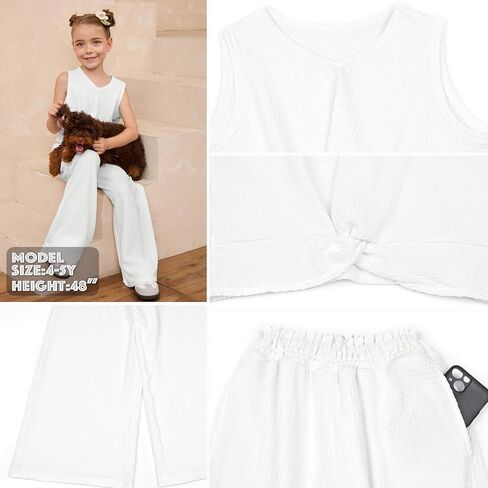 Mirawise Girls Clothing Sets 2 Pieces Outfits Twist Front Shirt Pant with Pockets Sleeveless Tops Kids Summer Clothes in Saudi Arabia