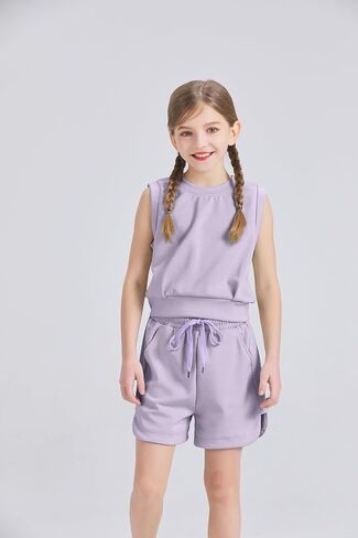 Girls 2 Piece Outfits 2025 Trendy Clothes Summer Cute Sleeveless Tops Shorts Clothing Sets Activewear in Saudi Arabia