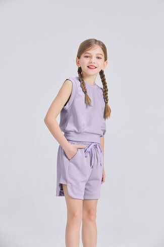 Girls 2 Piece Outfits 2025 Trendy Clothes Summer Cute Sleeveless Tops Shorts Clothing Sets Activewear in Saudi Arabia