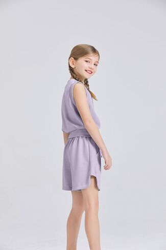 Girls 2 Piece Outfits 2025 Trendy Clothes Summer Cute Sleeveless Tops Shorts Clothing Sets Activewear in Saudi Arabia