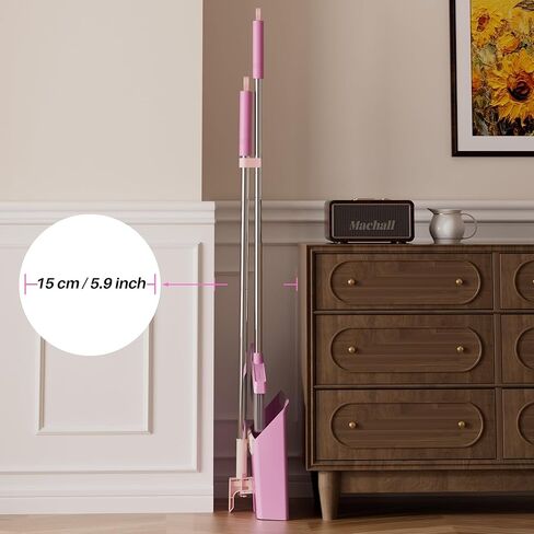 مجموعة مكنسة ومجارف JOYMOOP، مكانس قائمة منتصبة للكنس في الداخل، خفيفة الوزن من الفولاذ المقاوم للصدأ يمكن تعليقها على الحائط، مناسبة لشعر الحيوانات الأليفة والسجاد والأرضيات in Kuwait