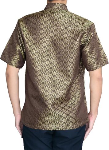 RaanPahMuang Short Sleeve Northern Thai Silk Weave Mens Shirt European Collar in Saudi Arabia