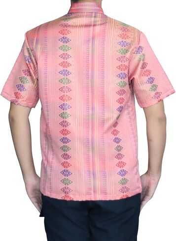 RaanPahMuang Short Sleeve Northern Thai Silk Weave Mens Shirt European Collar in Kuwait