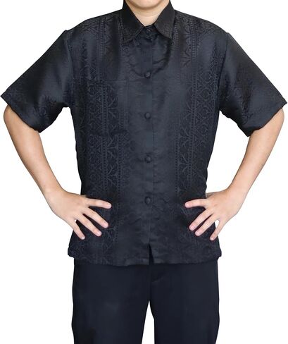 RaanPahMuang Short Sleeve Northern Thai Silk Weave Mens Shirt European Collar in Saudi Arabia