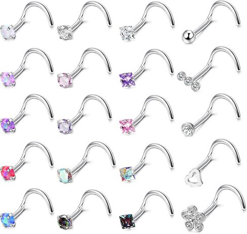 Besteel 20 PCS Hypoallergenic 20g حلقات الأنف للنساء رجال مكعب زركونيا الفولاذ المقاوم للصدأ أنف الأزرار in Saudi Arabia