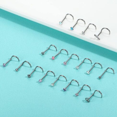 Besteel 20 PCS Hypoallergenic 20g حلقات الأنف للنساء رجال مكعب زركونيا الفولاذ المقاوم للصدأ أنف الأزرار in Saudi Arabia