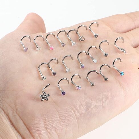 Besteel 20 PCS Hypoallergenic 20g حلقات الأنف للنساء رجال مكعب زركونيا الفولاذ المقاوم للصدأ أنف الأزرار in Saudi Arabia