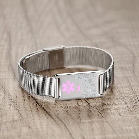 Lymphedema Alert bracelet Adjustable Stainless Steel no bp no needles bracelet for women Emergency breast cancer medical bracelets in Saudi Arabia