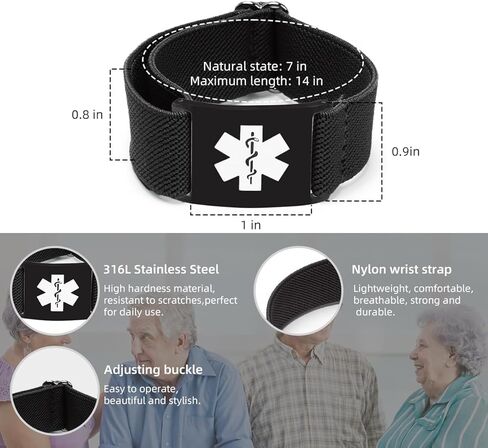 Sport Medical Alert Bracelets for Women Men - Engraved Medic Info Adjustable Nylon Emergency Awareness Medical ID Bracelet Wristband Durable Diabetes in Saudi Arabia