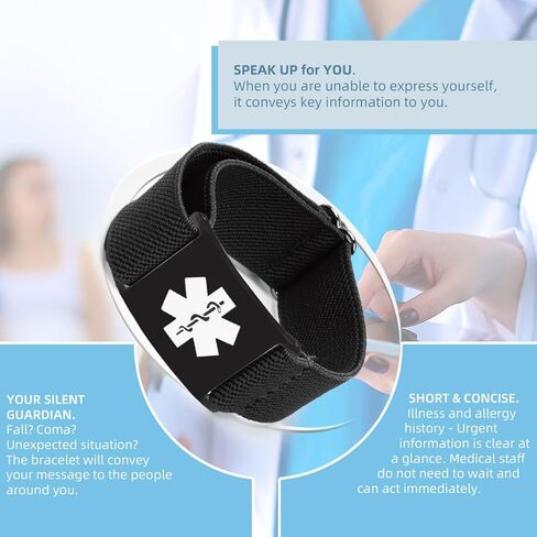 Sport Medical Alert Bracelets for Women Men - Engraved Medic Info Adjustable Nylon Emergency Awareness Medical ID Bracelet Wristband Durable Diabetes in Saudi Arabia