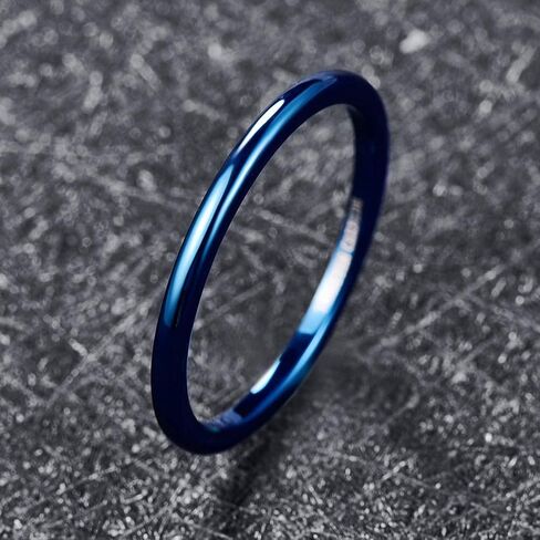 Vakki 2mm Tungsten Rings for Men Women Black/Blue/Silver/Rose Gold/Matte Silver-Blue Stackable Slim Wedding Bands Size 5-12 in Saudi Arabia