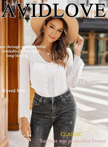 Avidlove Womens Sheer Shrug Tie Front Long Bell Sleeve Mesh Bolero Lightweight Summer Casual Short Shawl Top in Kuwait