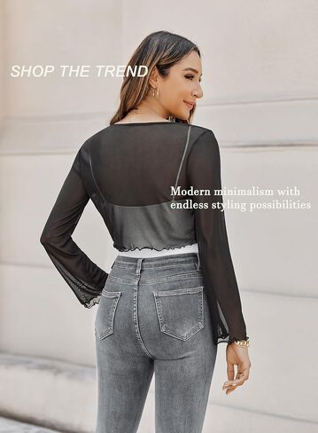 Avidlove Womens Sheer Shrug Tie Front Long Bell Sleeve Mesh Bolero Lightweight Summer Casual Short Shawl Top in Kuwait
