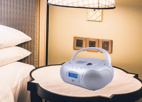 HANNLOMAX HX-309CD Portable CD/MP3 Boombox, AM/FM Radio, Bluetooth, USB Port for MP3 Playback, Aux-in, LCD Display, AC/DC Operated (Silver) in Saudi Arabia