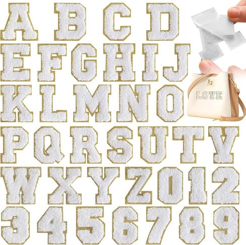 36 Pcs Self Adhesive Chenille Letter Number Patches Set, 2.2 in Iron on Numbers Varsity Letter Patches Stick on Clothes Backpacks Hats Team Uniform(Black) in Saudi Arabia