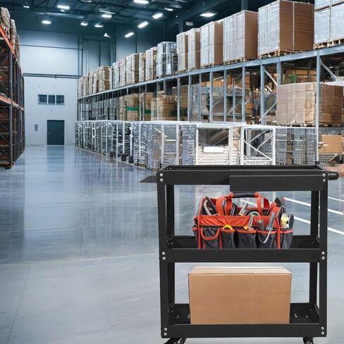 YITAHOME 3-Tier Tool Cart on Wheels, Rolling Metal Service Cart with Screwdriver Hanging Board & Storage Box, Heavy Duty Steel Utility Cart 400LB Load Capacity for Mechanic Work Garage Warehouse Black in Saudi Arabia