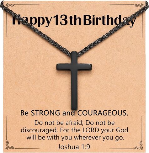 Happy Birthday Gifts for Boys 8-16 Years Old, Black Cross Necklace with Bible Verse Joshua 1:9 for Son, Grandson, Nephew in Saudi Arabia