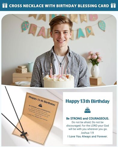 Happy Birthday Gifts for Boys 8-16 Years Old, Black Cross Necklace with Bible Verse Joshua 1:9 for Son, Grandson, Nephew in Saudi Arabia