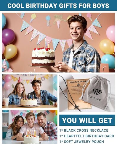 Happy Birthday Gifts for Boys 8-16 Years Old, Black Cross Necklace with Bible Verse Joshua 1:9 for Son, Grandson, Nephew in Saudi Arabia