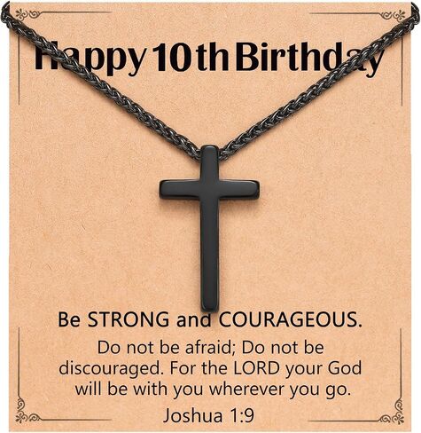 Happy Birthday Gifts for Boys 8-16 Years Old, Black Cross Necklace with Bible Verse Joshua 1:9 for Son, Grandson, Nephew in Saudi Arabia