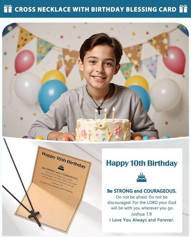 Happy Birthday Gifts for Boys 8-16 Years Old, Black Cross Necklace with Bible Verse Joshua 1:9 for Son, Grandson, Nephew in Saudi Arabia