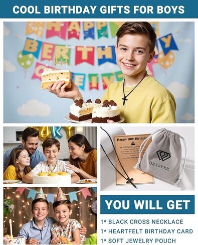 Happy Birthday Gifts for Boys 8-16 Years Old, Black Cross Necklace with Bible Verse Joshua 1:9 for Son, Grandson, Nephew in Saudi Arabia