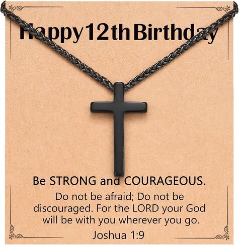 Happy Birthday Gifts for Boys 8-16 Years Old, Black Cross Necklace with Bible Verse Joshua 1:9 for Son, Grandson, Nephew in Saudi Arabia