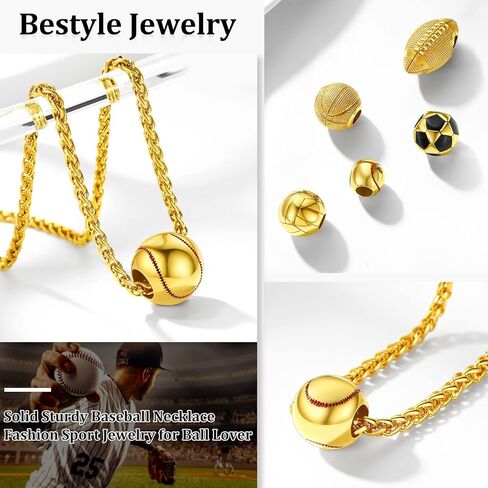 Bestyle Vivid Ball Pendants Netlace للرجال ، كرة قدم صلبة من الفولاذ المقاوم للصدأ/كرة السلة/كرة الطائرة/لعبة الركبي/قلادة البيسبول بالفضة/الأسود/الذهبي ، مجموعة مجوهرات المروحة الرياضية العصرية. in Saudi Arabia