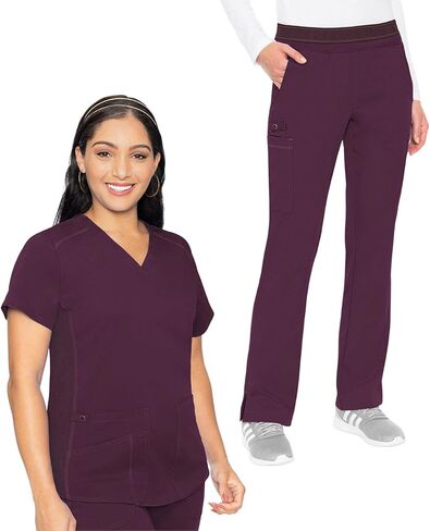 Med Couture Scrub Set for Women, 11 Pockets with V-Neck Scrub Top MC7459 and Comfortable Scrub Pants, MC7739, Wine - M Top/M Pant in Saudi Arabia