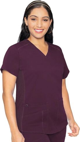 Med Couture Scrub Set for Women, 11 Pockets with V-Neck Scrub Top MC7459 and Comfortable Scrub Pants, MC7739, Wine - M Top/M Pant in Saudi Arabia