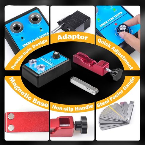 Spark Plug Gap Tool & Spark Plug Tester Kit 0 to 6000RPM with Double Hole 10MM 12MM 14MM 16MM Spark Plug Adjustable Gap Tool with Feeler Gauge for 12V Gasoline Vehicles Spark Plug Socket in Saudi Arabia