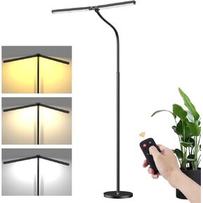 Led Floor Lamp, 24W 2400LM Tall Reading Lamp, Floor Standing Office Task Lamp, Double Head Lash Light, Adjustable Gooseneck Craft Light, Dimmable Tattoo Light, Puzzle Lamp for Living Room