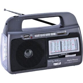 Supersonic SC-1082 9 Band AM/FM/SW 1-7 Portable Radio, High Sensitivity Receiver, Torch Light, Speaker, USB/SD Card Input, Rechargeable Battery, 360° Antenna, 8-10hr Flashlight, 2hr Radio, AC/DC
