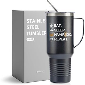 Onebttl Ham Radio Gifts for Men, Amature Ham Radio Gifts, 40oz Stainless Steel Insulated Tumbler with Lid & Straw, Gifts for Ham Radio Operators & Lovers - Eat Sleep Ham Radio Repeat