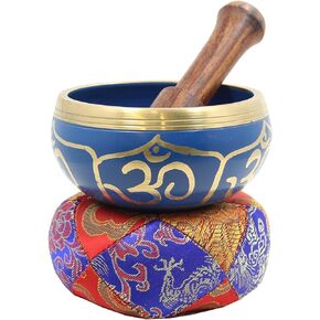 Yoga Meditation Om Peace Singing Bowl/Red Velvet OM Cushion/Wooden Mallet Set