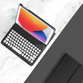 Cute Round Keys Keyboard Case for iPad 10.2" 9th Gen/8th Gen/7th Gen,for iPad Pro10.5 /Air 3rd Gen, Detachable Magnets BT Keyboard Case with Pencil Holder (Black)