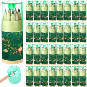 Fumete 32 Pack St Patrick's Day Mini Colored Pencils Bulk Coloring Pencil with Sharpener in Tube Drawing Colored Pencils for Kids Sketching Pencils School Supplies for Kids Adults Artists Gifts