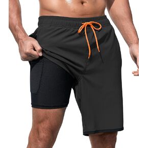 Mens Swim Trunks with Compression Liner 9 Inch Quick Dry Bathing Suit Board Shorts with Zipper Pockets