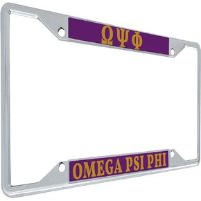 إطار لوحة ترخيص معدنية Omega Psi Phi للجزء الأمامي أو الخلفي للسيارة سيجما (معدن - قياسي)