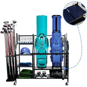 Golf Bag&Club Storage Rack for Garage|Garage Organize Fit for 2XL Golf Bag,21Golf Clubs and Other Golf Accessories|Golf Club Holder Organizer with Lockable Wheels and Adjustable Plates in Kuwait