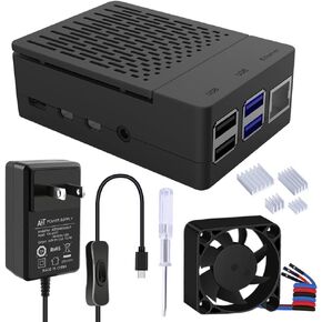 GeeekPi Case for Raspberry Pi 4 with 18W 5V 3.6A Power Supply, Pi 4B Case with PWM Fan 40X40X10mm and 4pcs Heatsinks for Raspberry Pi 4 8GB/4GB/2GB