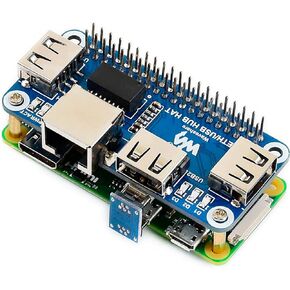 Ethernet/USB HUB HAT Expansion Board for Raspberry Pi 4B/3B+/3B/2B/Zero/Pi Zero W/Pi Zero 2W,with RJ45 10/100M Ethernet Port (Based on RTL8152B Chip) and Three USB Ports,Compatible with USB2.0/1.1