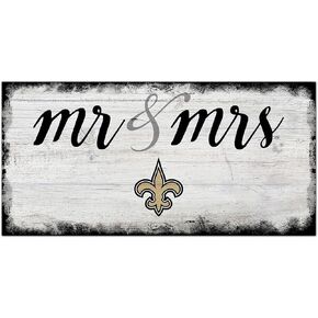 Fan Creations NFL New Orleans Saints Unisex New Orleans Saints Script Mr & Mrs Sign, Team Color, 6 x 12