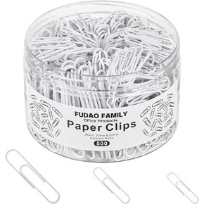 500pcs Paper Clips Assorted Sizes, Small, Medium and Large（1.1inch, 1.3inch and 2inch) Paper Clips, Vinyl Coated Paperclips for Office, School, Home Supplies (White)