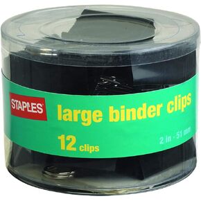 Staples; Large Metal Binder Clips, Black, 2" Size with 1" Capacity